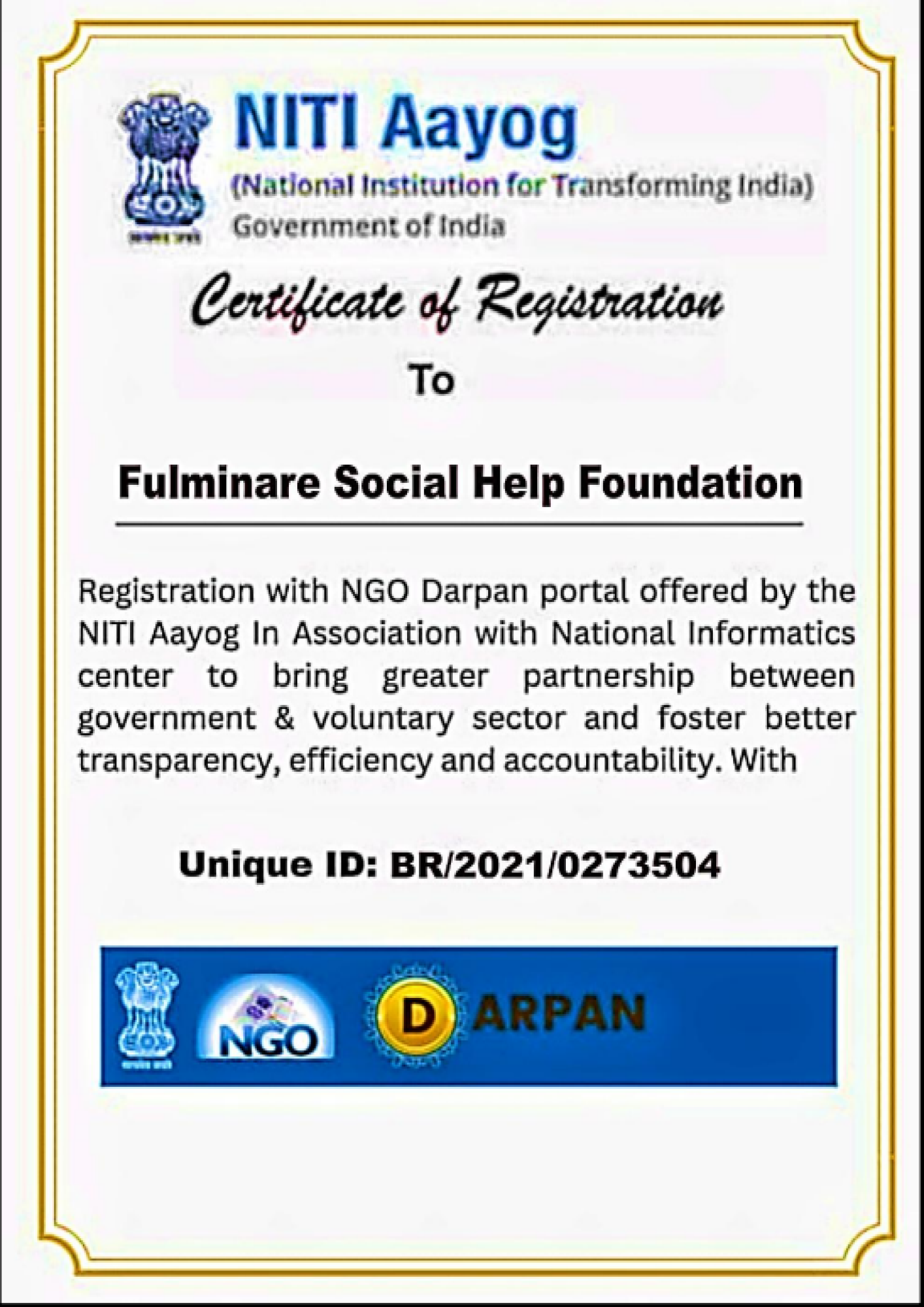 NGO Darpan Reg.
